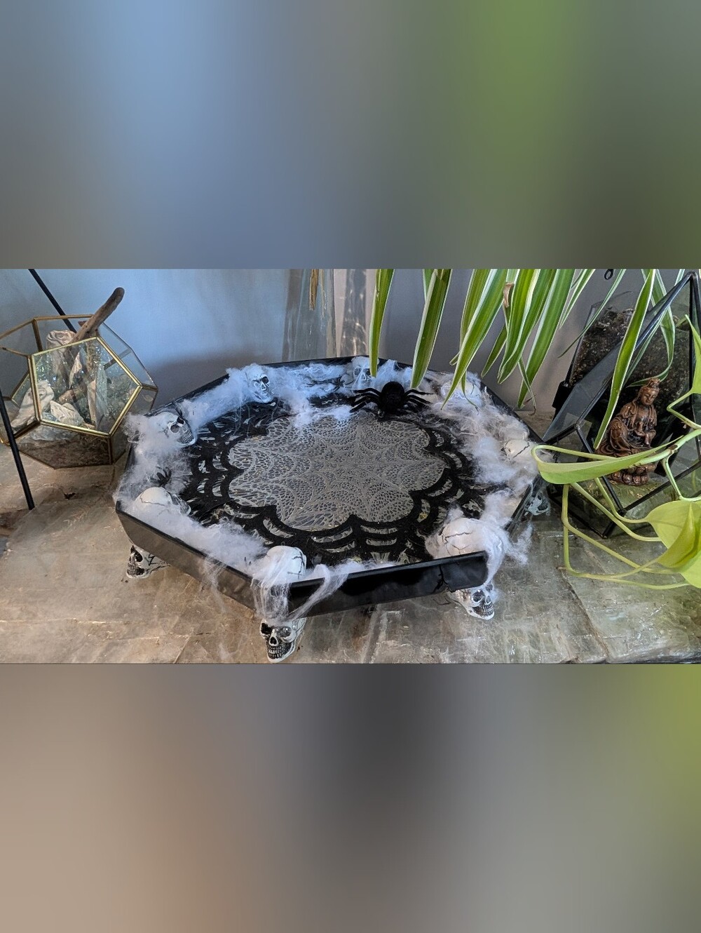 Black Gothic Skull Spiderwebs Hexagon Tray